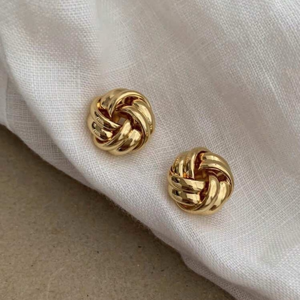 Gold Knot Stud Earrings Classic Twisted Design Everyday Minimalist Jewelry 3/$30
